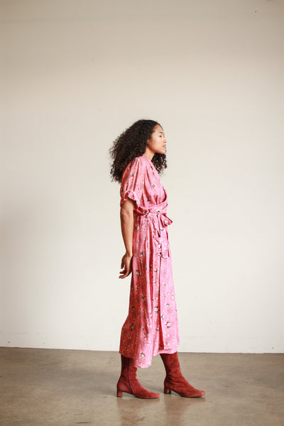 1940s Rose Cold Rayon Abstract Print Wrapover Dress