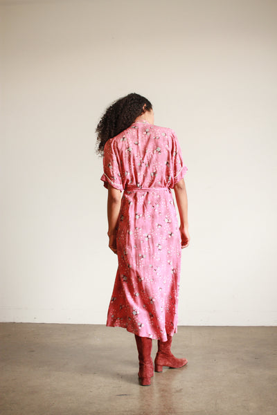 1940s Rose Cold Rayon Abstract Print Wrapover Dress