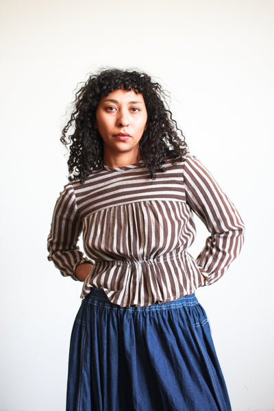 Victorian Brown Cotton Striped Blouse