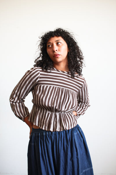 Victorian Brown Cotton Striped Blouse