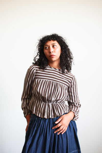 Victorian Brown Cotton Striped Blouse
