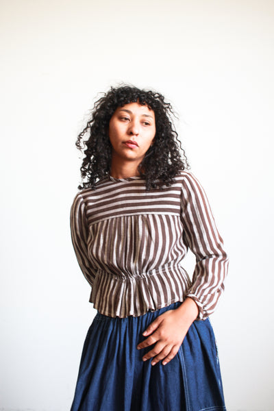 Victorian Brown Cotton Striped Blouse
