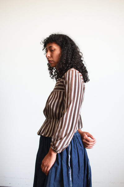 Victorian Brown Cotton Striped Blouse