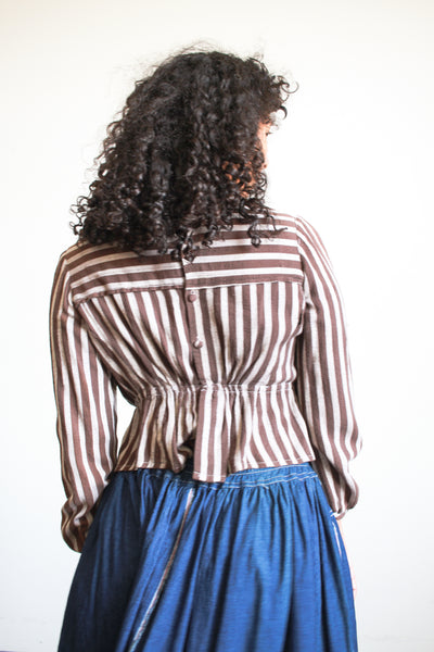 Victorian Brown Cotton Striped Blouse
