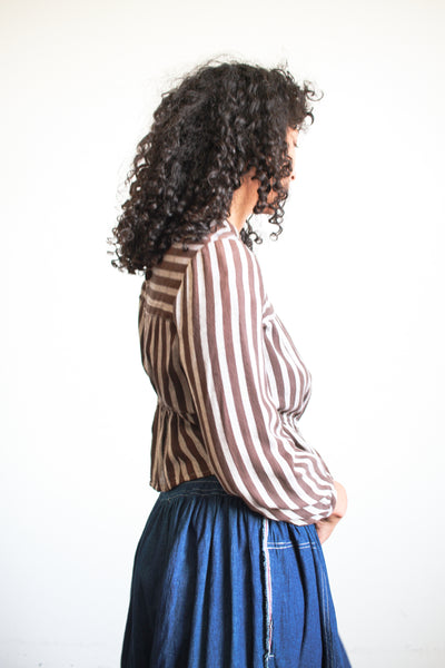 Victorian Brown Cotton Striped Blouse