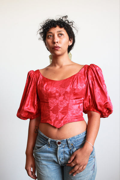 Antique Cherry Red Jacquard Corset Bodice