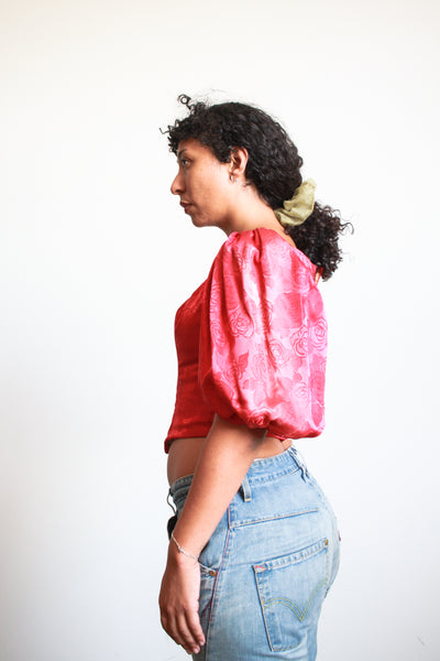 Antique Cherry Red Jacquard Corset Bodice