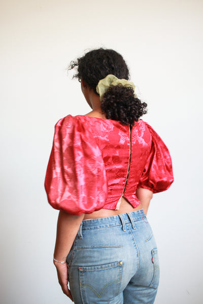 Antique Cherry Red Jacquard Corset Bodice