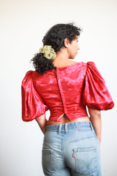 Antique Cherry Red Jacquard Corset Bodice