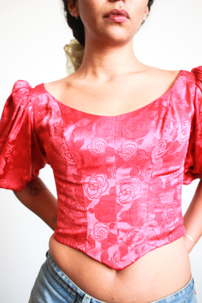 Antique Cherry Red Jacquard Corset Bodice