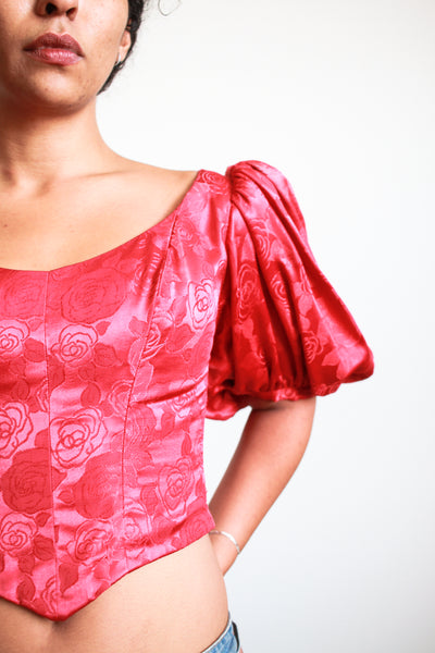 Antique Cherry Red Jacquard Corset Bodice