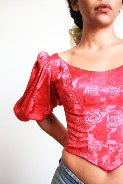Antique Cherry Red Jacquard Corset Bodice