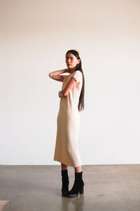 1960s Cream Ribbed Knit Midi Dress
