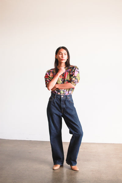 1980s Yves Saint Laurent Floral Motif Cotton Blouse