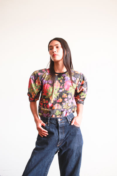 1980s Yves Saint Laurent Floral Motif Cotton Blouse