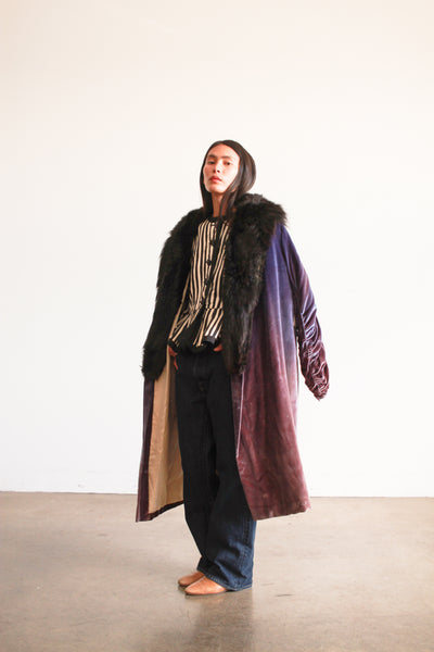 1920s Sapphire Fur Collar Silk Velvet Opera Coat