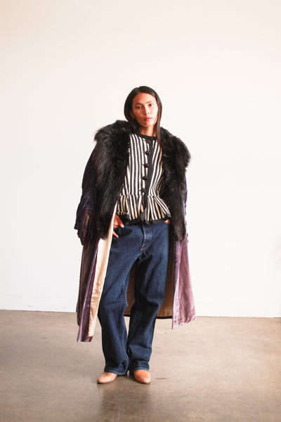 1920s Sapphire Fur Collar Silk Velvet Opera Coat