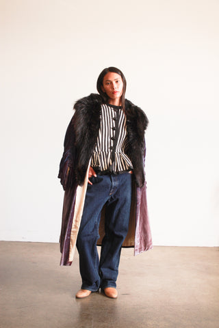 1920s Sapphire Fur Collar Silk Velvet Opera Coat