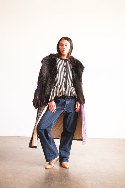1920s Sapphire Fur Collar Silk Velvet Opera Coat