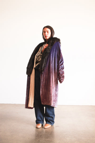 1920s Sapphire Fur Collar Silk Velvet Opera Coat