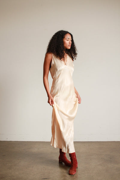 1930s Blush Silk Charmeuse Bias Slip Dress