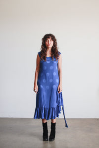 1970s Cobalt Silk Polka Dot Sheath Dress
