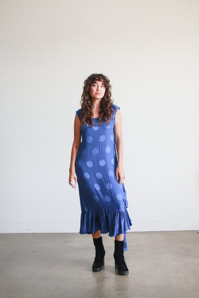 1970s Cobalt Silk Polka Dot Sheath Dress