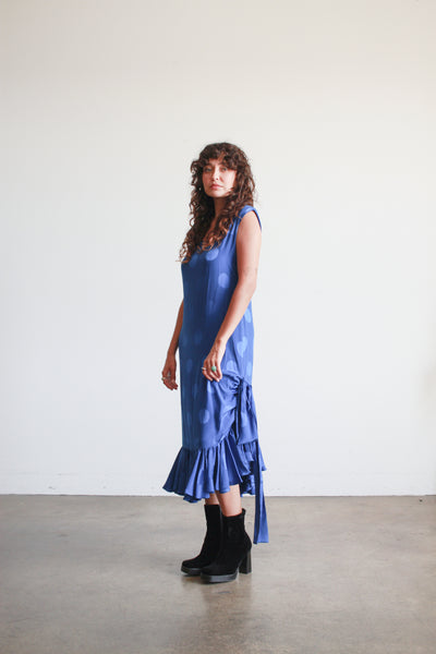 1970s Cobalt Silk Polka Dot Sheath Dress