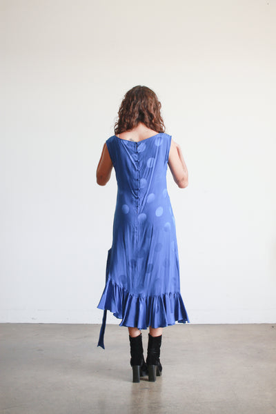 1970s Cobalt Silk Polka Dot Sheath Dress