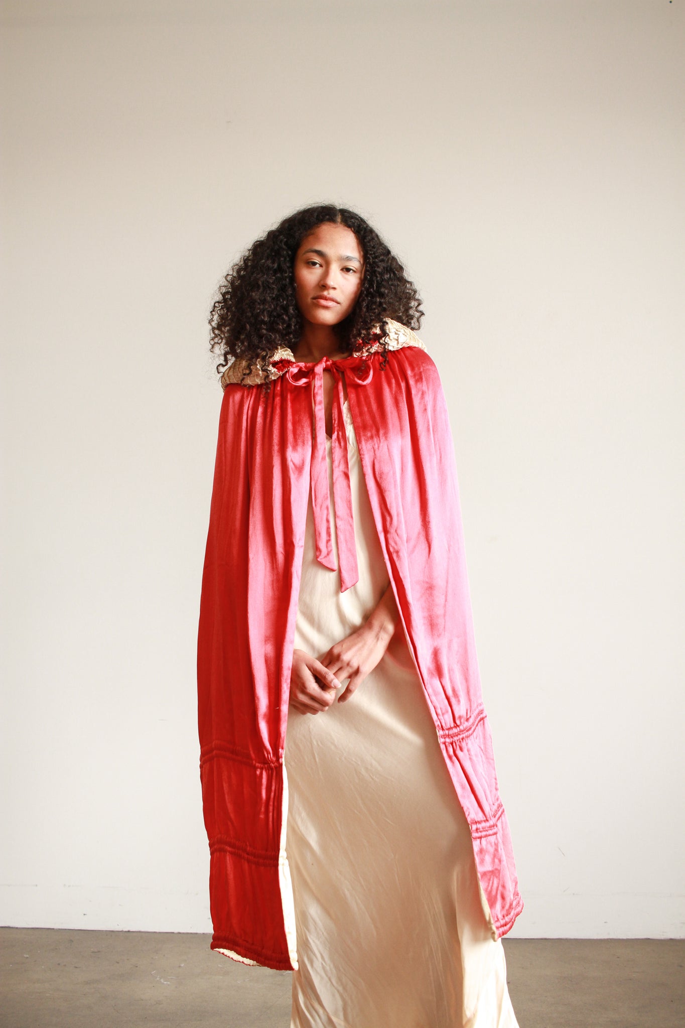 1920s Cherry Red Satin Opera Coat