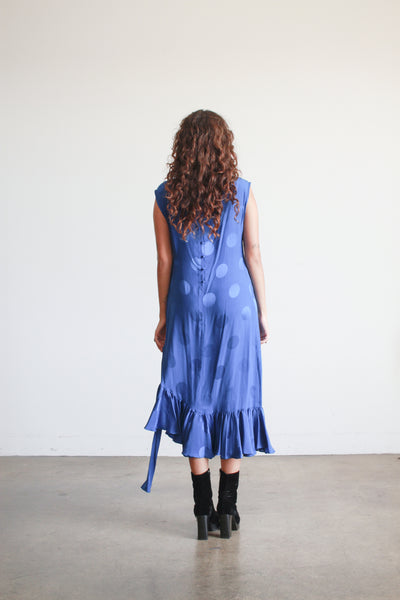 1970s Cobalt Silk Polka Dot Sheath Dress
