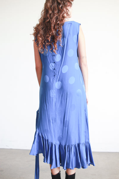 1970s Cobalt Silk Polka Dot Sheath Dress