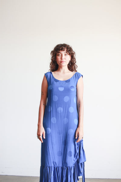 1970s Cobalt Silk Polka Dot Sheath Dress