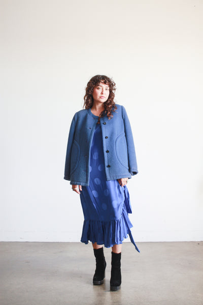 1960s Blue Wool Collarless Jacket