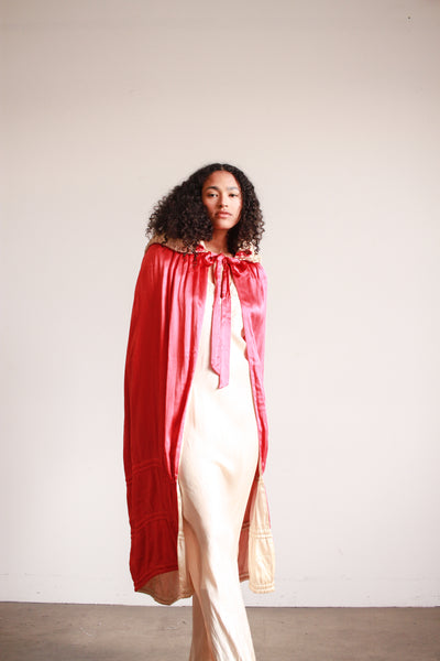 1920s Cherry Red Satin Opera Coat