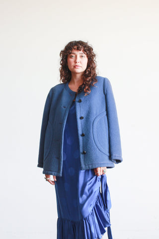 1960s Blue Wool Collarless Jacket