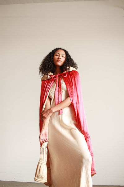 1920s Cherry Red Satin Opera Coat