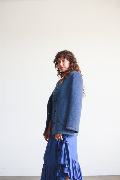 1960s Blue Wool Collarless Jacket