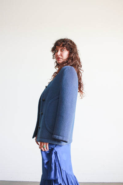 1960s Blue Wool Collarless Jacket