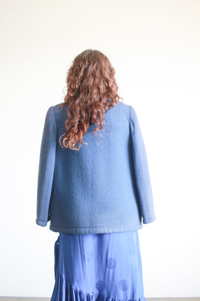 1960s Blue Wool Collarless Jacket