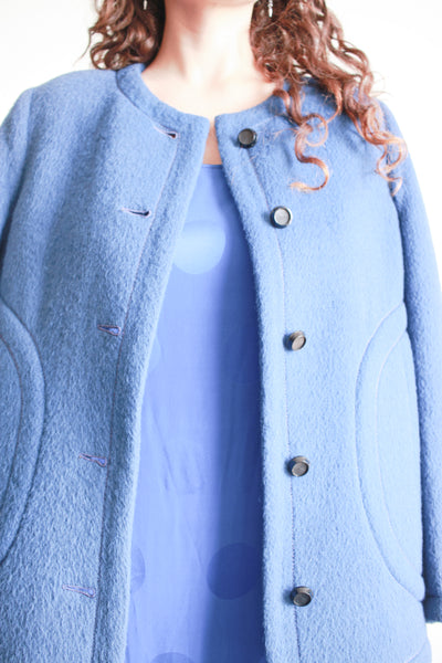 1960s Blue Wool Collarless Jacket