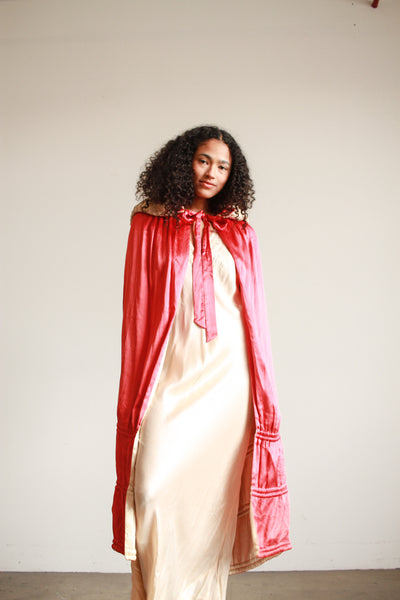 1920s Cherry Red Satin Opera Coat