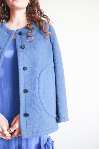 1960s Blue Wool Collarless Jacket