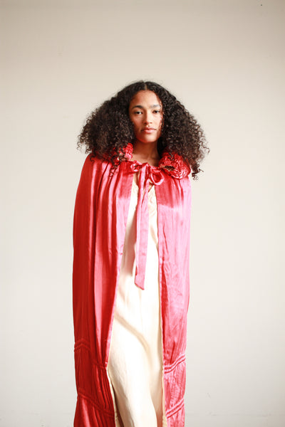 1920s Cherry Red Satin Opera Coat