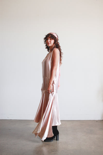 1920s Lilac Satin Drop Waist Dress