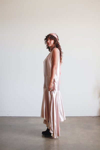 1920s Lilac Satin Drop Waist Dress