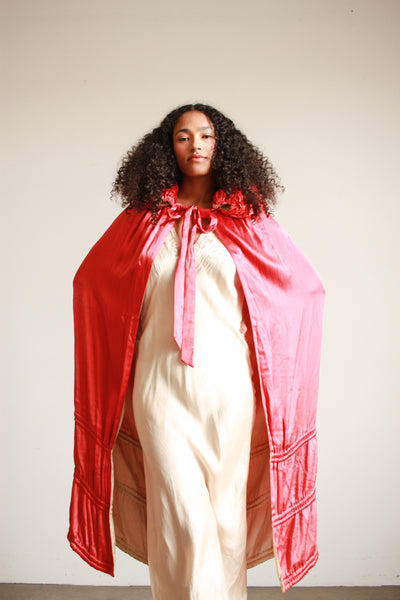 1920s Cherry Red Satin Opera Coat