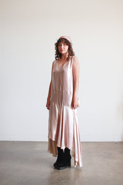 1920s Lilac Satin Drop Waist Dress