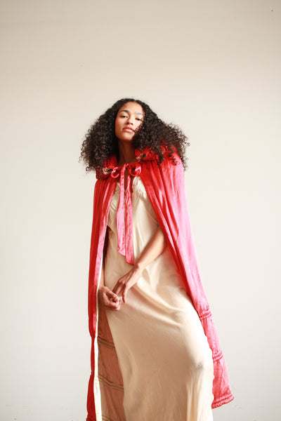 1920s Cherry Red Satin Opera Coat