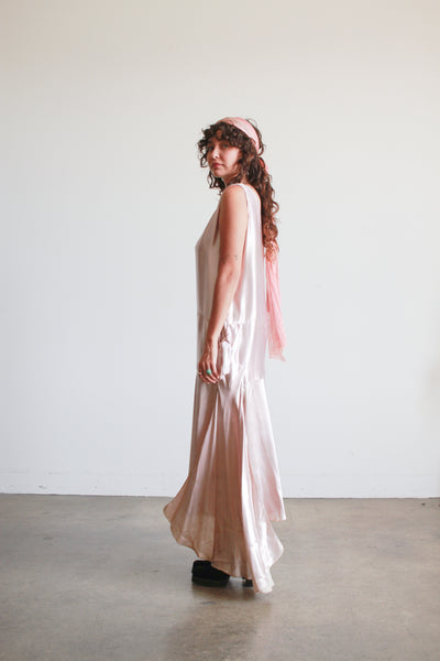 1920s Lilac Satin Drop Waist Dress